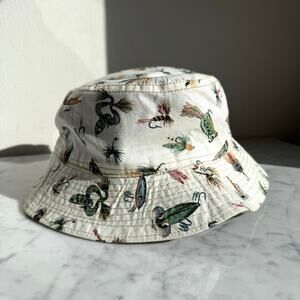 Vintage Fishing Lures Bucket Hat Medium White Made in USA